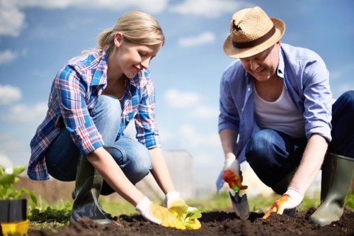Illustration of inclusive gardeners working together in a community garden